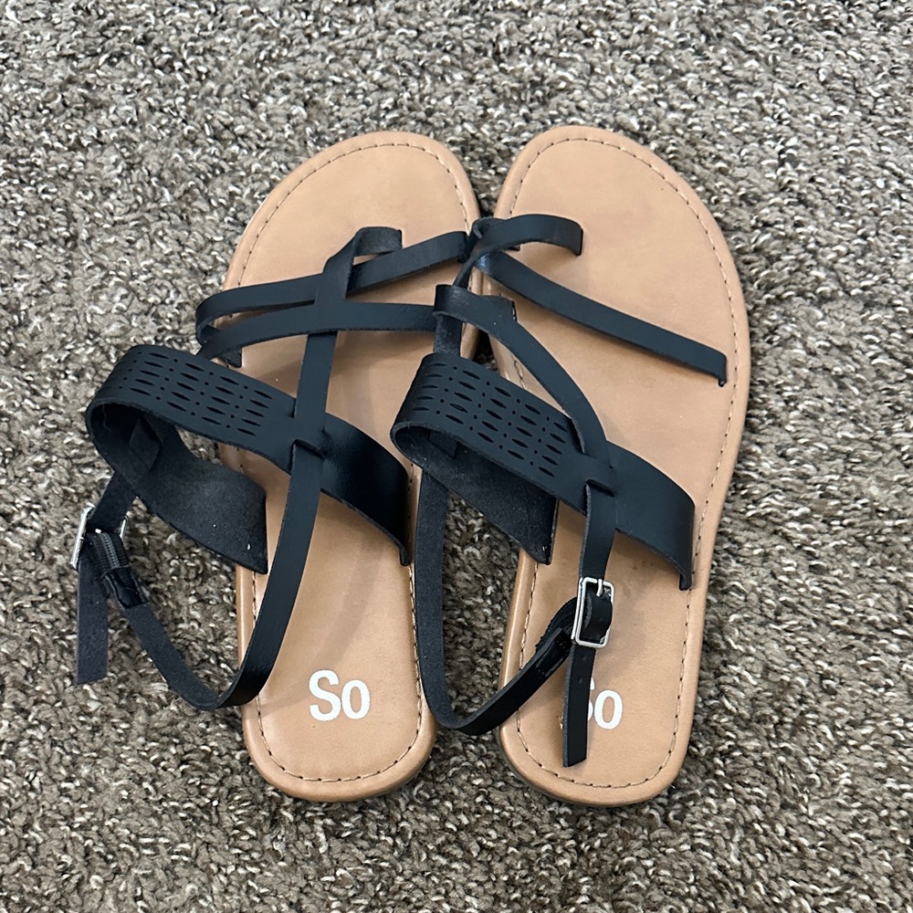 SO Black and Tan Women's Sandals